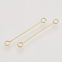Golden Iron Eye Pins, Cadmium Free & Lead Free Double Sided Eye Pins, Golden, 25x0.4mm, Hole: 1.8mm, Head: 3mm