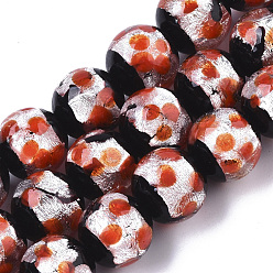 Orange Red Handmade Silver Foil Lampwork Beads Strands, Round, Orange Red, 11.5~12.5x11~12mm, Hole: 1mm, about 40pcs/Strand, 17.72 inch