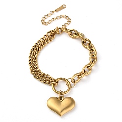 Golden 304 Stainless Steel Bracelet, Heart, Golden, 5-7/8 inch(15cm)