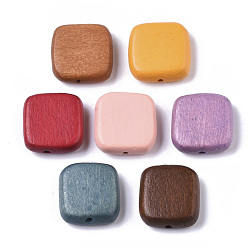 Mixed Color Painted Natural Wood Beads, Square, Mixed Color, 16x15x5.5mm, Hole: 1.5mm