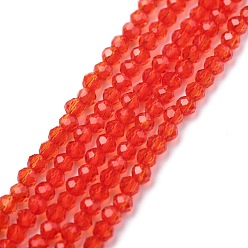 Red Electroplate Glass Beads Strands, Pearl Luster Plated, Faceted, Abacus, Red, 2x1.5~1.6mm, Hole: 0.8mm, about 235pcs/Strand, 14.17 inch(36cm)