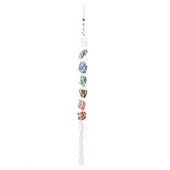 Mixed Stone Gemstone Pendant Decorations, with Cotton Thread, Nuggets, 630mm
