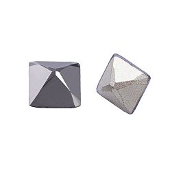 Jet Metallic Silver K9 Glass Rhinestone Cabochons, Pointed Back & Back Plated, Faceted, Square, Jet Metallic Silver, 8x8x8mm