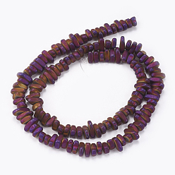 Purple Plated Electroplate Non-magnetic Synthetic Hematite Beads Strands, Frosted, Nuggets, Purple Plated, 4~6x4~6x3mm, Hole: 0.8mm, about 135pcs/strand, 16.34 inch(41.5cm)
