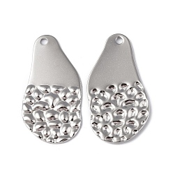 Stainless Steel Color 304 Stainless Steel Pendants, Textured, Teardrop Charm, Stainless Steel Color, 30x16x1.5mm, Hole: 1.6mm