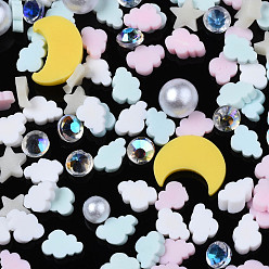 Mixed Color Handmade Polymer Clay Cabochons, Fashion Nail Art Decoration Accessories, with Acrylic Rhinestone and ABS Plastic Imitation Pearl Beads, Mixed Shapes, Mixed Color, 4~10x3~8x1~5mm