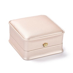 Pink PU Leather Jewelry Box, with Reain Crown, for Bracelet Packaging Box, Square, Pink, 9.6x9.4x5.2cm
