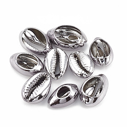 Light Grey Electroplated Sea Shell Beads, Undrilled/No Hole Beads, Cowrie Shells, Light Grey, 17~21x11~14x6~8mm