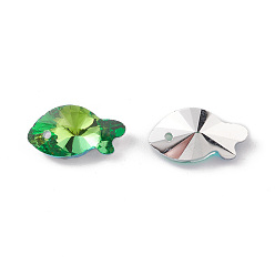 Vert Galvanoplastie pendentifs en verre transparent, dos plaqué, facette, charmes de poissons, verte, 17x9x5.5~6mm, Trou: 1.2mm