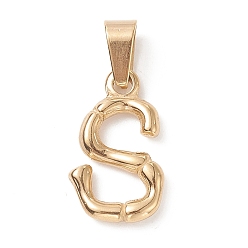Letter S 304 Stainless Steel Pendants, Bamboo Style, Letter, Golden Color, Letter.S, 19x11x3.5mm, Hole: 3x7mm
