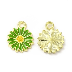 Green Alloy Enamel Charms, Light Gold, Sunflower Charm, Green, 17x13x2mm, Hole: 2mm