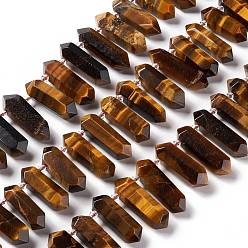Tiger Eye Natural Tiger Eye Beads Strands, Faceted, Double Terminated Pointed/Bullet, 24~38x11.5~12.5x10.5~11mm, Hole: 1.6mm, about 27pcs/strand, 15.75~16.14 inch(40~41cm)