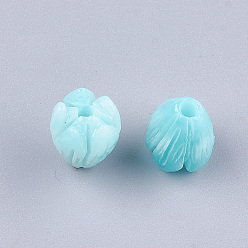 Cyan Synthetic Coral Beads, Dyed, Flower Bud, Cyan, 8.5x7mm, Hole: 1mm