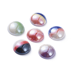 Mixed Color Opaque Glass Cabochons, Tri-color Stripe, Half Round, Mixed Color, 9.5~10x3.5mm
