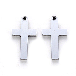 Stainless Steel Color 304 Stainless Steel Pendants, Laser Cut, Cross, Stainless Steel Color, 20x10x1mm, Hole: 1.2mm