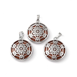 Goldstone Synthetic Goldstone Pendants, with Rack Plating Brass Findings, Cadmium Free & Lead Free, Flat Round with Star Charms, 32~32.5x27.5~28x7mm, Hole: 8.5x5mm