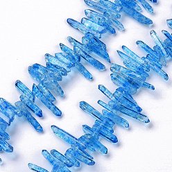 Aciano Azul Hebras de cuentas teñidas de cristal de cuarzo natural crujido, chip, azul aciano, 12~35x4~5.5x3~5 mm, agujero: 1 mm, sobre 101~102 unidades / cadena, 15.35'' (39 cm)