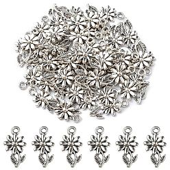 Antique Silver Tibetan Style Alloy Pendants, Flower, Cadmium Free & Nickel Free & Lead Free, Antique Silver, 19x10x2mm, Hole: 2mm