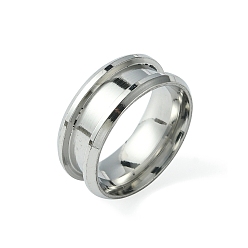 Color de Acero Inoxidable 201 ajustes de anillo de dedo acanalados de acero inoxidable, núcleo de anillo en blanco, para hacer joyas con anillos, color acero inoxidable, tamaño de 8, 8 mm, diámetro interior: 18 mm