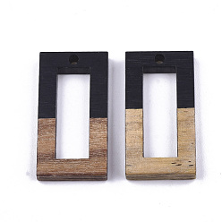 Black Resin & Walnut Wood Pendants, Rectangle, Black, 27~28x14.5x3~4mm, Hole: 1.5mm