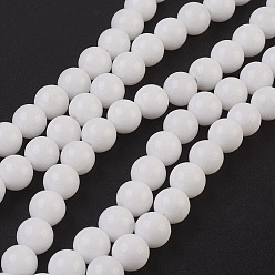 White Natural Gemstone Beads Strands, Natural White Jade, Round, Dyed & Heated, White, 8mm, Hole: 1mm, about 48pcs/strand, 15.5 inch