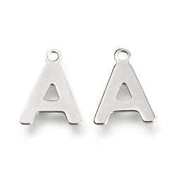 Letter A 201 Stainless Steel Charms, Alphabet, Letter.A, 12x8.6x0.6mm, Hole: 1.2mm