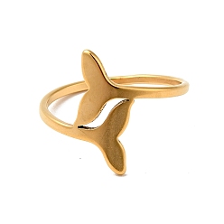 Golden Ion Plating(IP) 201 Stainless Steel Double Whale Tail Finger Ring for Women, Golden, US Size 6 1/2(16.9mm)