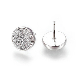 Серебро Серебристые серьги, с латунной найти, плоско-круглые, серебряные, 9.5x16~16.5 мм , штифт: 0.8 мм