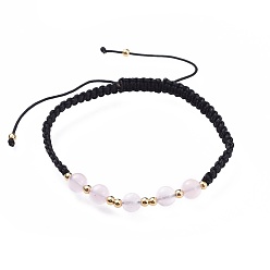 Quartz Rose Bracelets réglables en quartz tressé de rose naturelle, bracelet en nylon avec nœud carré, avec les accessoires en laiton, or, 2 pouce (5.2 cm)