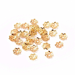 Oro Abalorios de tapas de latón, sin plomo, cadmio, níquel, multi-pétalo, dorado, 8x1.5 mm, agujero: 1 mm