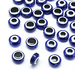 Bleu Foncé Perles en résine, plat rond, mauvais œil, bleu foncé, 10~11x5~7mm, Trou: 2mm