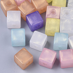 Mixed Color Transparent Acrylic Beads, Glitter Beads, Cube, Mixed Color, 13x13x13mm, Hole: 3.8mm