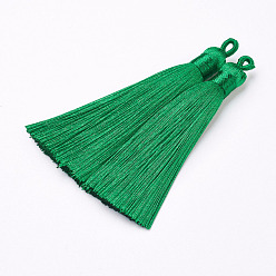 Зеленый Нейлон кисточки большие украшения кулон, зелёные, 83~92x9~10 мм, отверстие : 1.5~4 мм