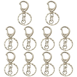 Platinum 10Pcs Alloy Keychain Clasp Findings, with Alloy Swivel Clasp and Iron Rings, Platinum, 50mm