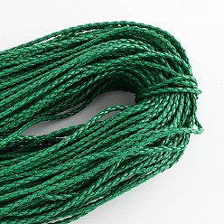 Зеленый Плетеные имитация кожаные шнуры, круглая фурнитура для браслета, зелёные, 3x3 мм, около 103.89 ярдов (95 м) / пачка