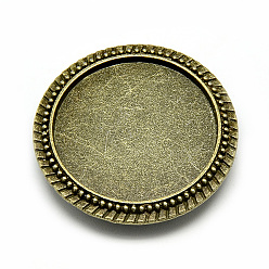Antique Bronze Tibetan Style Alloy Brooch Findings, Brooch Base Settings, Cadmium Free & Nickel Free & Lead Free, Flat Round, Antique Bronze, Tray: 25mm, 32mm, Pin: 0.8mm