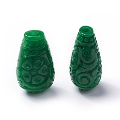 Myanmar Jade Perles naturelles de jade du Myanmar / jade birmane, teint, sculpté teardrop, 28x16x14mm, Trou: 1.2~1.4mm