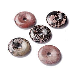 Rhodonite Pendentifs en rhodonite naturelles, disque de donut / pi, 40~40.5x7~7.5mm, Trou: 8~8.5mm