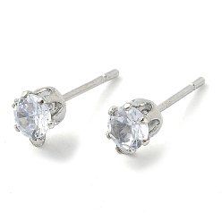 Platinum Brass Stud Earring Findings, with Rhinestone and 925 Sterling Silver Pin, with Horizontal Loops, Platinum, 6x4.5mm, Hole: 0.6mm, Pin: 9.5x0.8mm