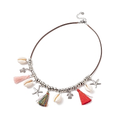 Coloré Alliage étoile de mer & tortue & coquillage naturel & gland charmes collier plastron, bijoux thème océan pour femme, colorées, 18.54 pouce (47.1 cm)
