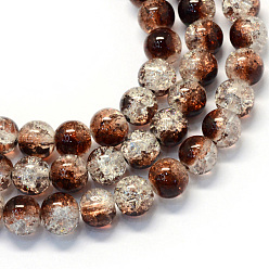 Brun De Noix De Coco Cuisson peint verre craquelé transparent brins de perles rondes, brun coco, 8.5~9mm, Trou: 1.5mm, Environ 105 pcs/chapelet, 31.8 pouce
