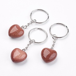 Goldstone Synthetic Goldstone Keychain, with Platinum Iron Findings, Heart, 72mm