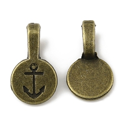 Antique Bronze Alloy Glue-on Flat Pad Bails, Flat Round with Anchor Pendant Bails, Antique Bronze, 18x10.5x1~6mm, Hole: 6x4mm