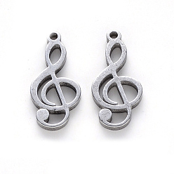 Stainless Steel Color 304 Stainless Steel Pendants, Laser Cut, Musical Note, Stainless Steel Color, 17x8x1mm, Hole: 1mm
