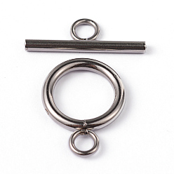 Stainless Steel Color 304 Stainless Steel Toggle Clasps, Ring, Stainless Steel Color, Ring: 19x14x2mm, Bar: 20x7x2mm, Hole: 3mm