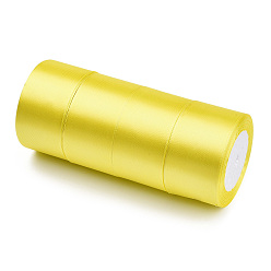 Желтый Односторонняя атласная лента, Полиэфирная лента, желтые, 2 дюйм (50 мм), о 25yards / рулон (22.86 м / рулон), 100yards / группа (91.44 м / группа), 4 рулоны / группа