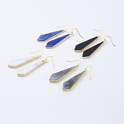 Mixed Stone Natural/Synthetic Gemstone Dangle Earrings, with Brass Findings, Golden, Kite, 57~60mm, Pin: 0.7mm