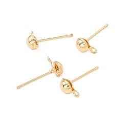 Golden 304 Stainless Steel Stud Earring Findings, with Horizontal Loop, Half Round, Golden, 6.5x4mm, Hole: 1mm, Pin: 0.7mm
