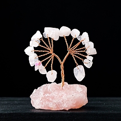 Quartz Rose Copeaux de quartz rose naturel décorations arbre de vie, Base de pierres précieuses avec fil de cuivre, pierre énergétique feng shui, cadeau pour la maison, le bureau, décoration de bureau, 55~70x35~55mm