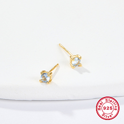 Light Sky Blue Golden Sterling Silver Micro Pave Cubic Zirconia Stud Earring, Square, Light Sky Blue, 4x4mm